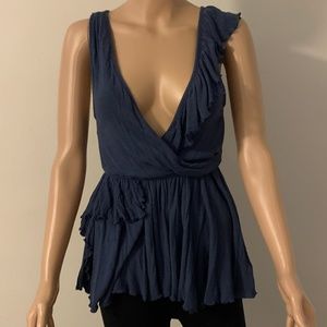 FREE PEOPLE BLUE HALTER TOP SIZE SMALL PETITE